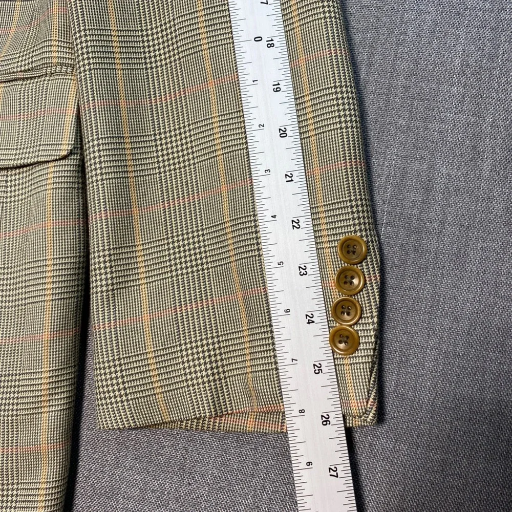 Mens 42L Blazer 100% Silk Olive Glen Plaid 2-Button Sport Coat